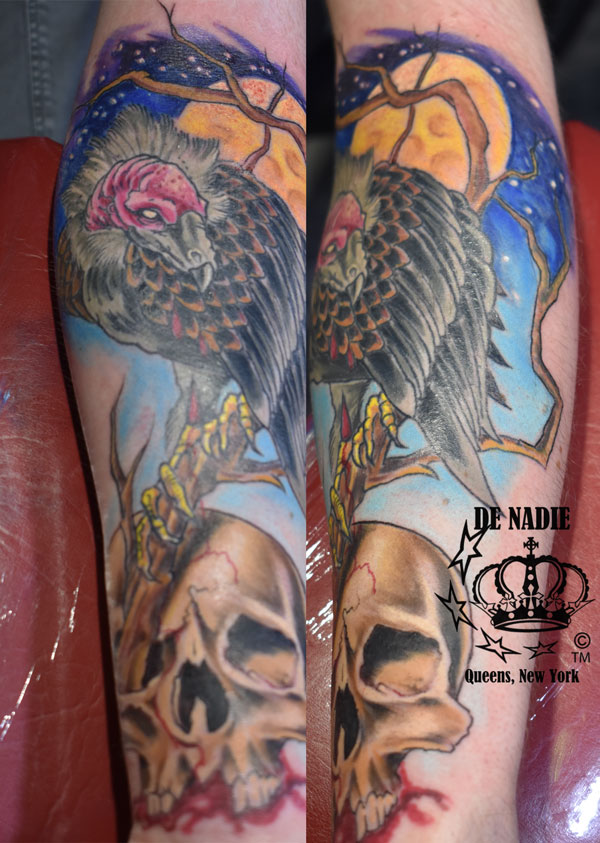 Vulture and skull tattoo